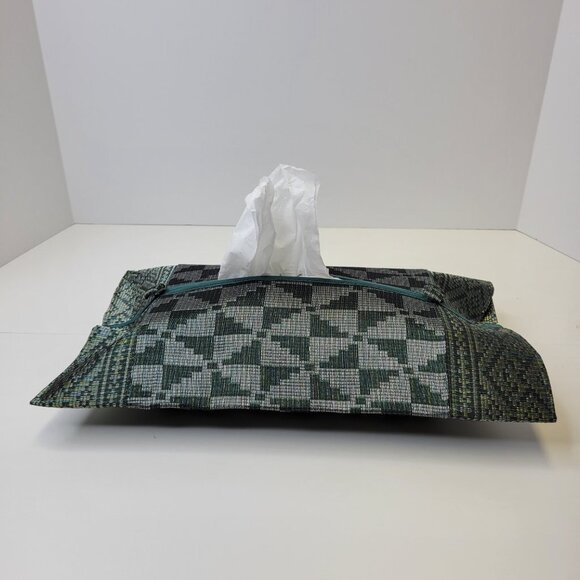 Handwoven Gold Threaded Dark Green Songket Tissue Box Cover - Picture 1 of 11